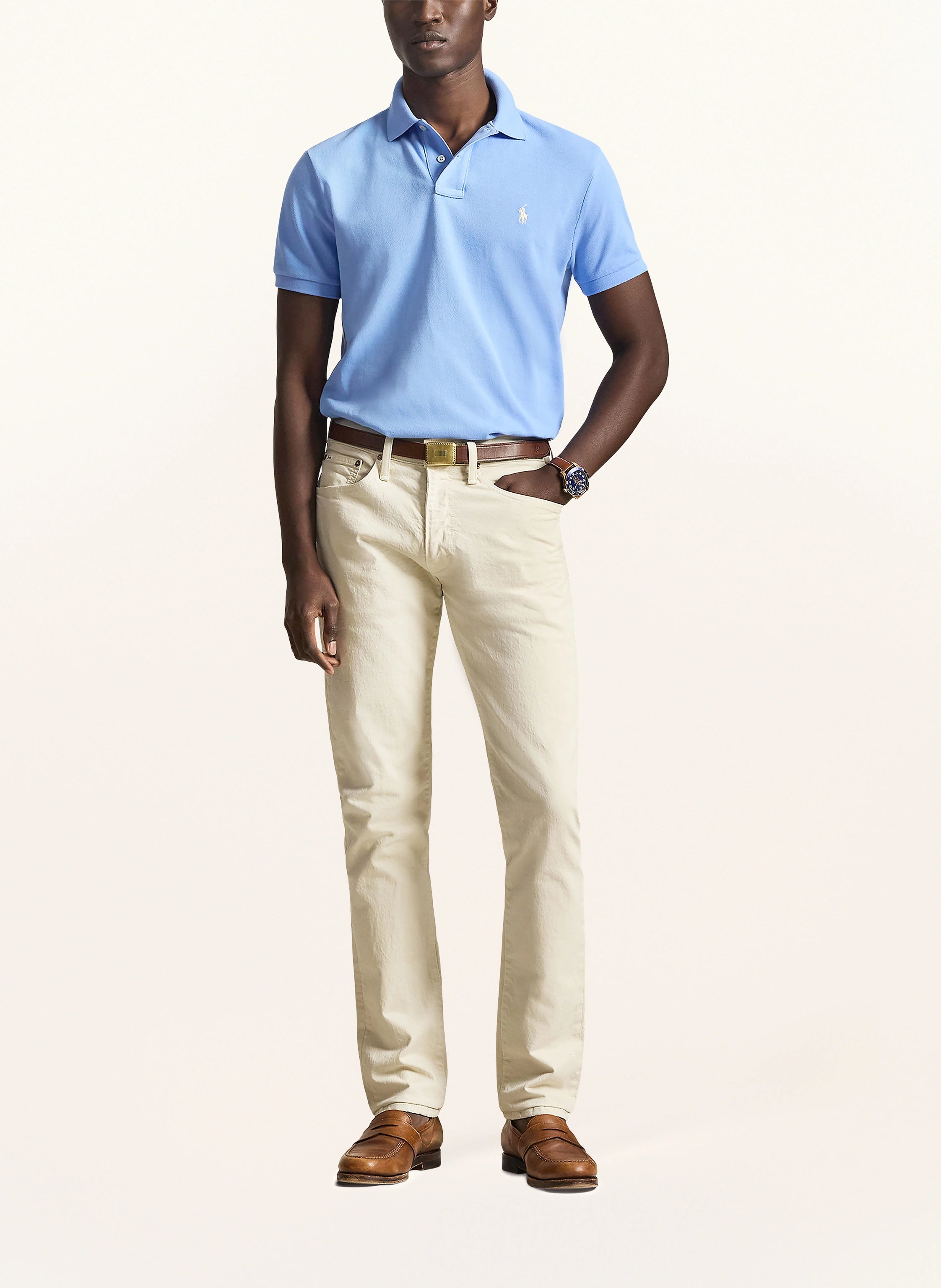 Polo Ralph Lauren Piqué poloshirt Custom Slim Fit Blauw/wit