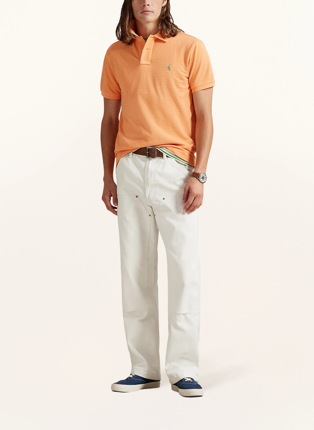 Polo Ralph Lauren Piqué poloshirt Custom Slim fit Oranje/groen