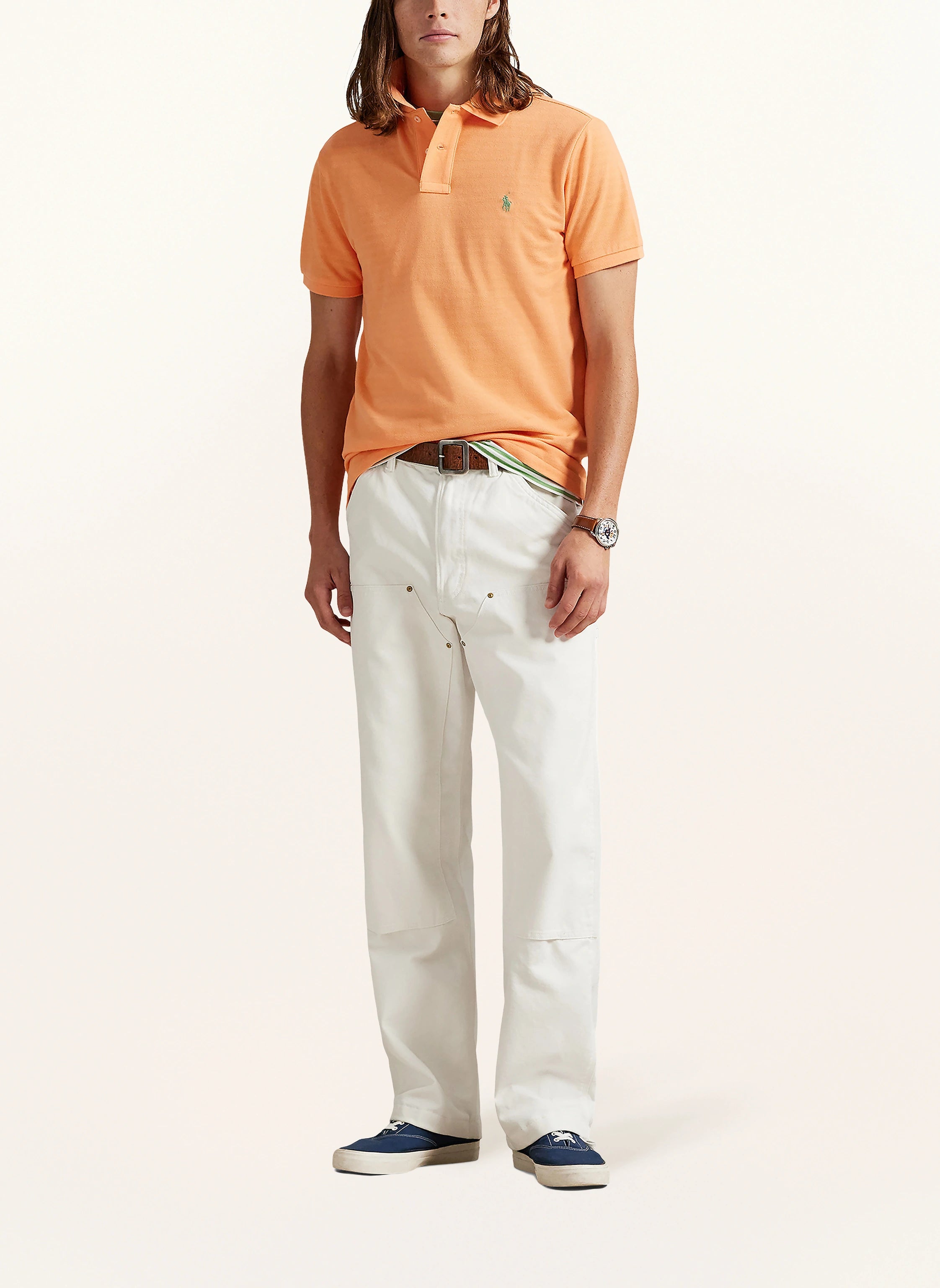 Polo Ralph Lauren Piqué poloshirt Custom Slim fit Oranje/groen