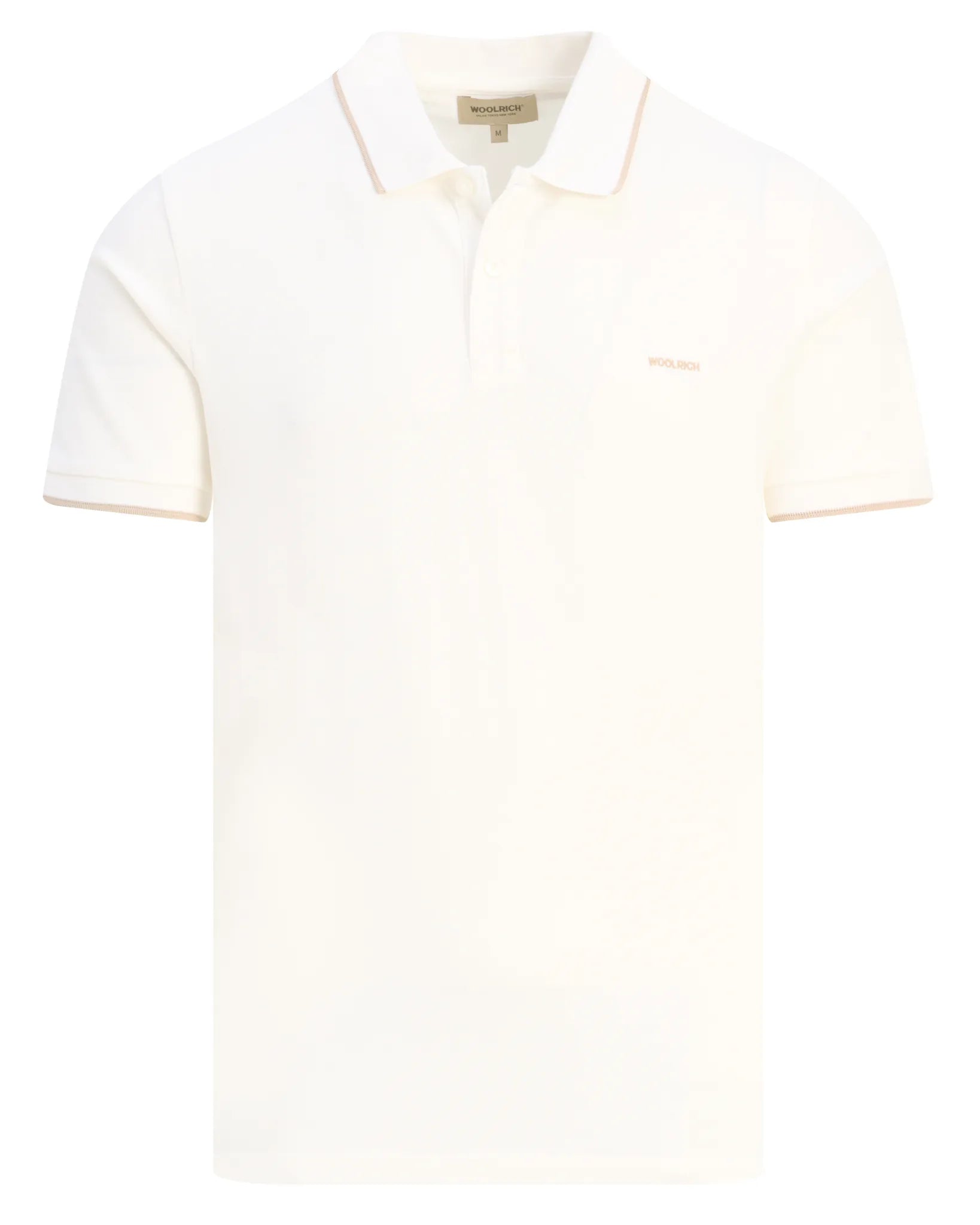 Woolrich polo gebroken wit met uitgeschreven logo in blokletters beige
