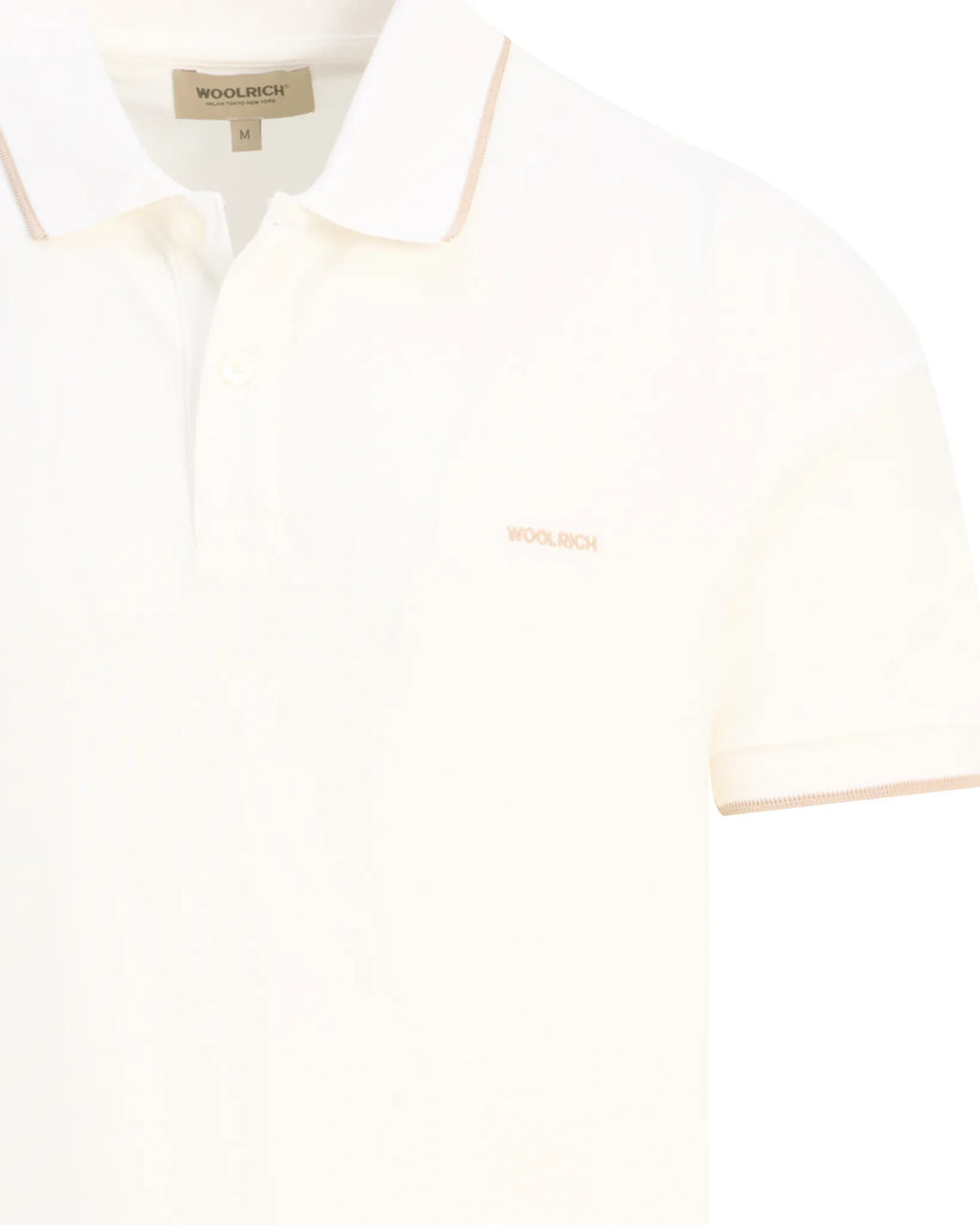 Woolrich polo gebroken wit met uitgeschreven logo in blokletters beige