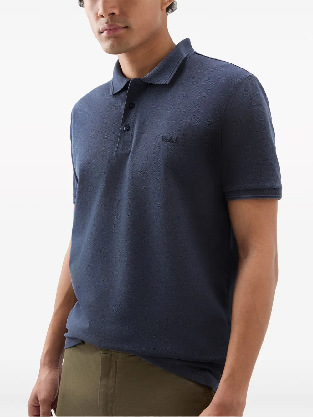 Woolrich polo knopen donkerblauw/navy logo uitgeschreven