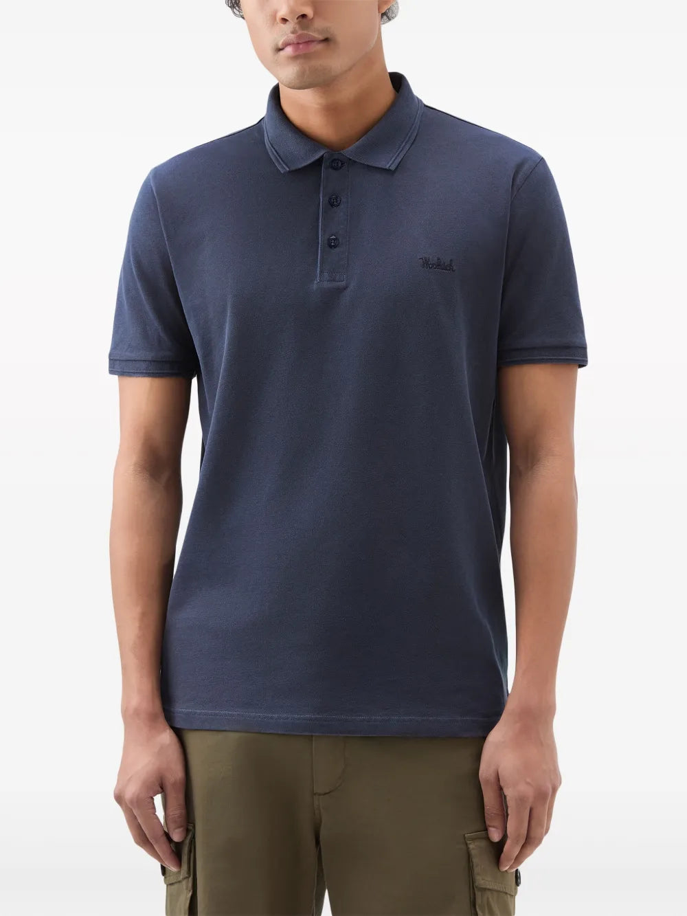 Woolrich polo knopen donkerblauw/navy logo uitgeschreven