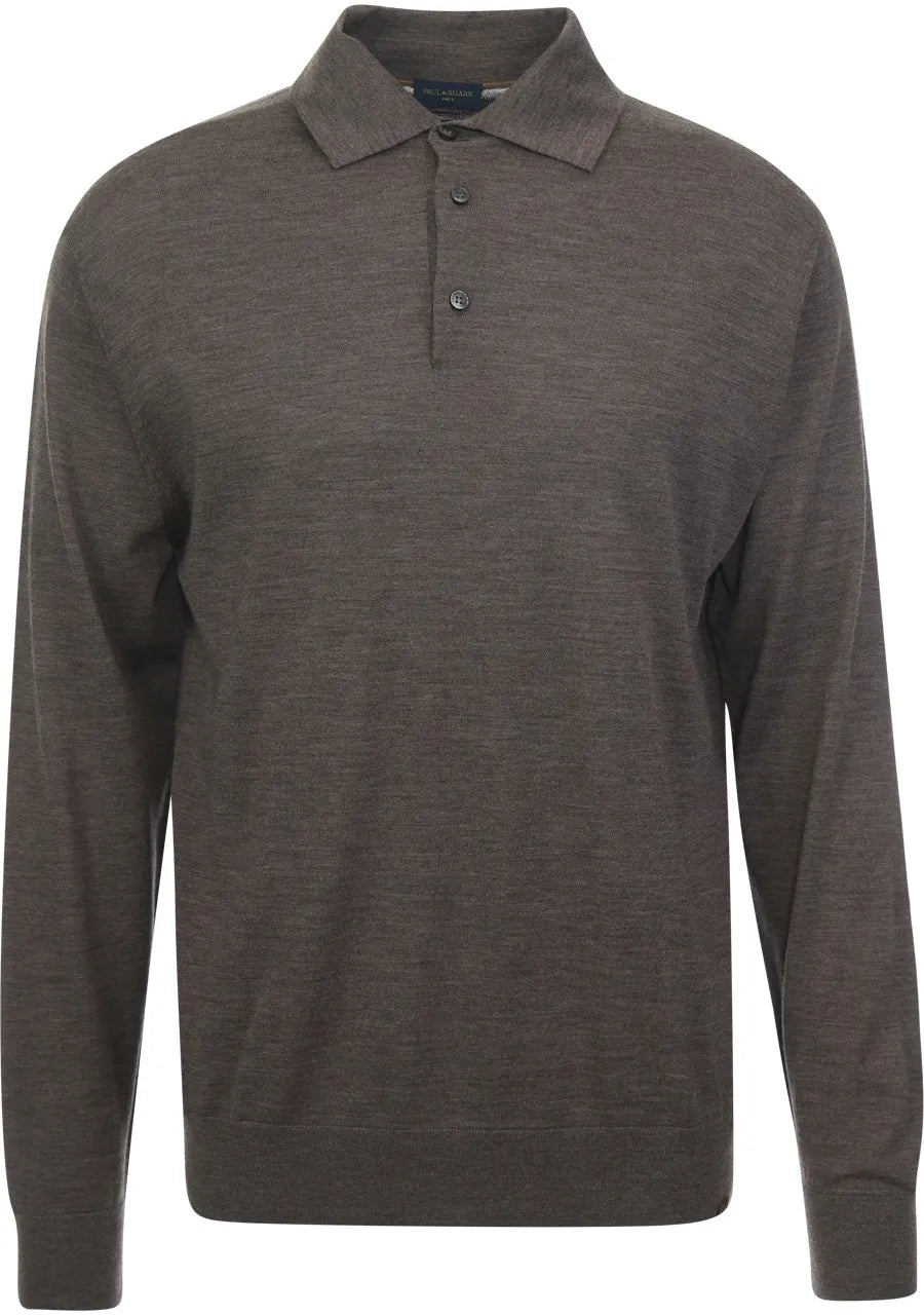 Paul & Shark polo met lange mouwen superfine merino wool taupe/brown