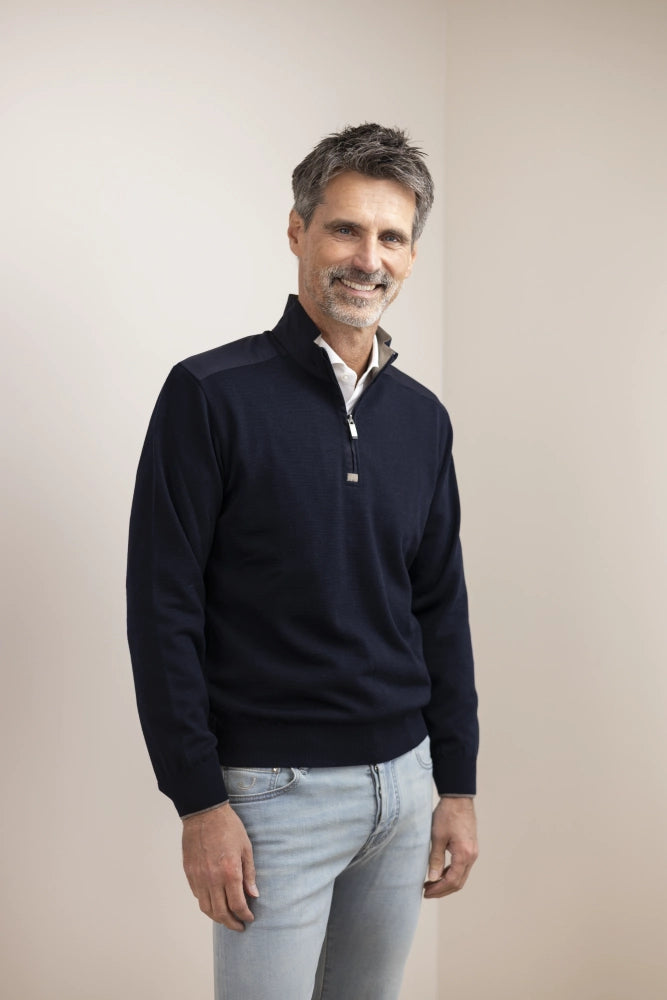 Paul & Shark Quarter zip donkerblauw, summer wool