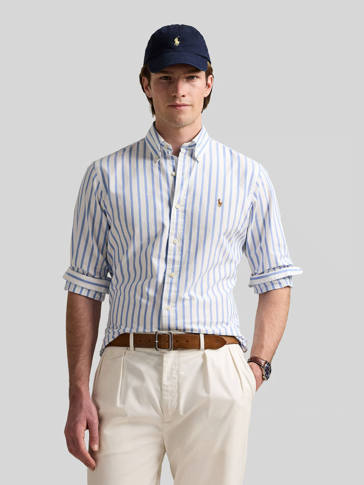 Ralph Lauren Overhemd gestreept blauw/creme slim fit