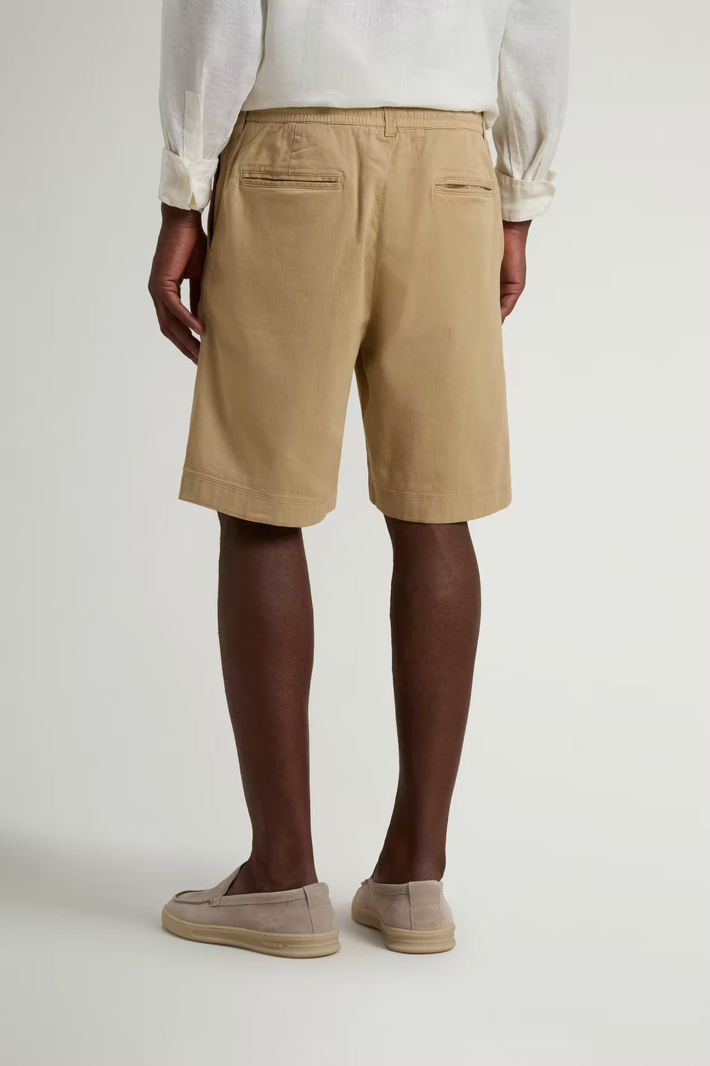 Woolrich korte broek/short beige/zand elastiek koord poplin