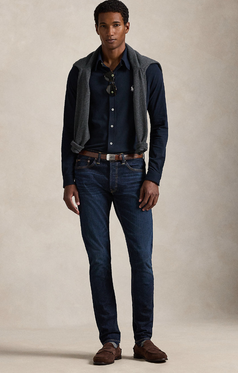 Polo Ralph Lauren Polo lange mouw  navy donker blauw piqué