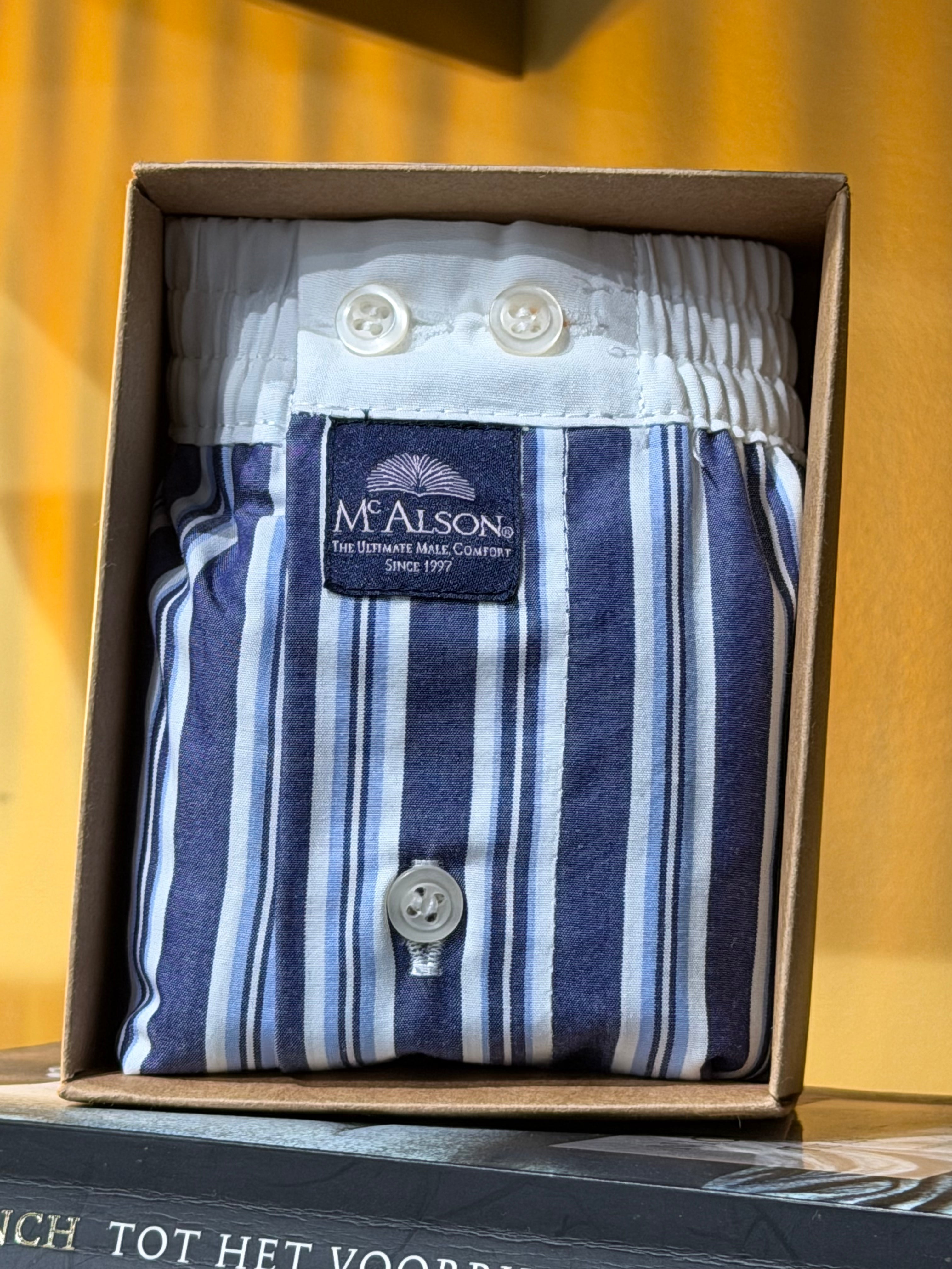 Mc Alson Losse boxershorts dubbele strepen-patroon blauw/lichtblauw