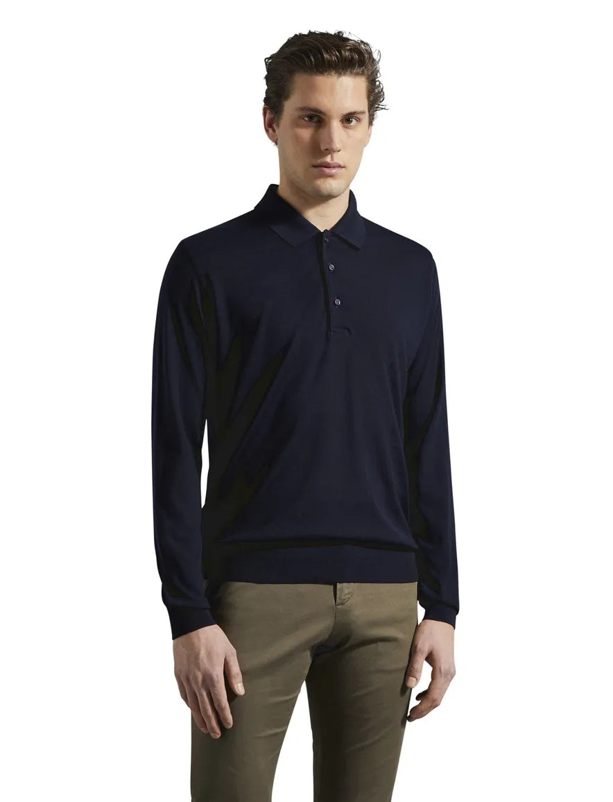 Paul & Shark Linen Polo met lange mouwen donkerblauw/navy