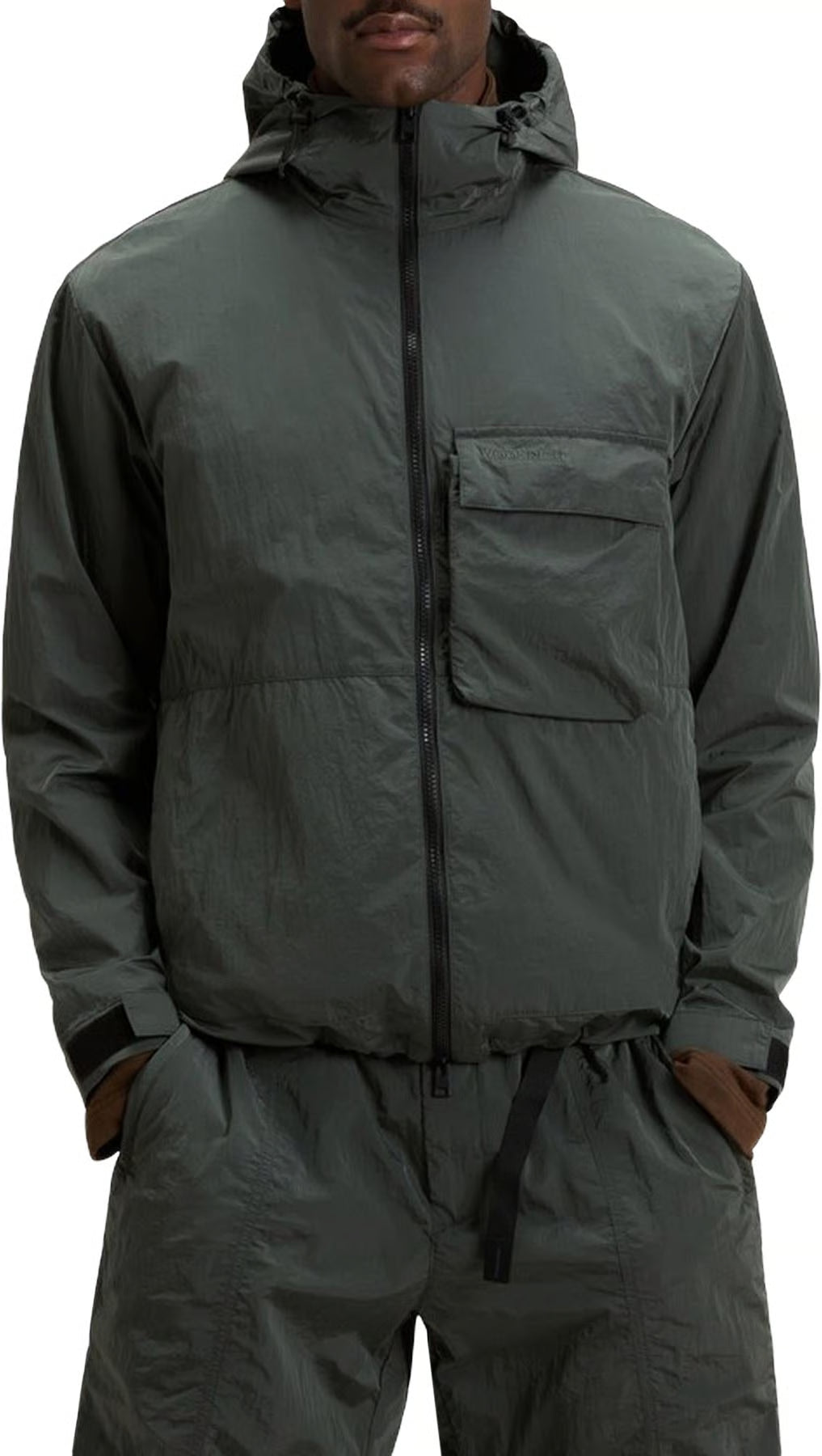 Woolrich shiny hooded jacket nylon blauw (Scherpe Prijs!)